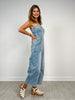 Washed Denim Sleeveless Strap Tube Top Jumpsuit