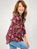 3/4 Sleeve Floral Print Lizzy Top in Wine