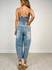 Washed Denim Sleeveless Strap Tube Top Jumpsuit