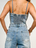 Washed Denim Sleeveless Strap Tube Top Jumpsuit
