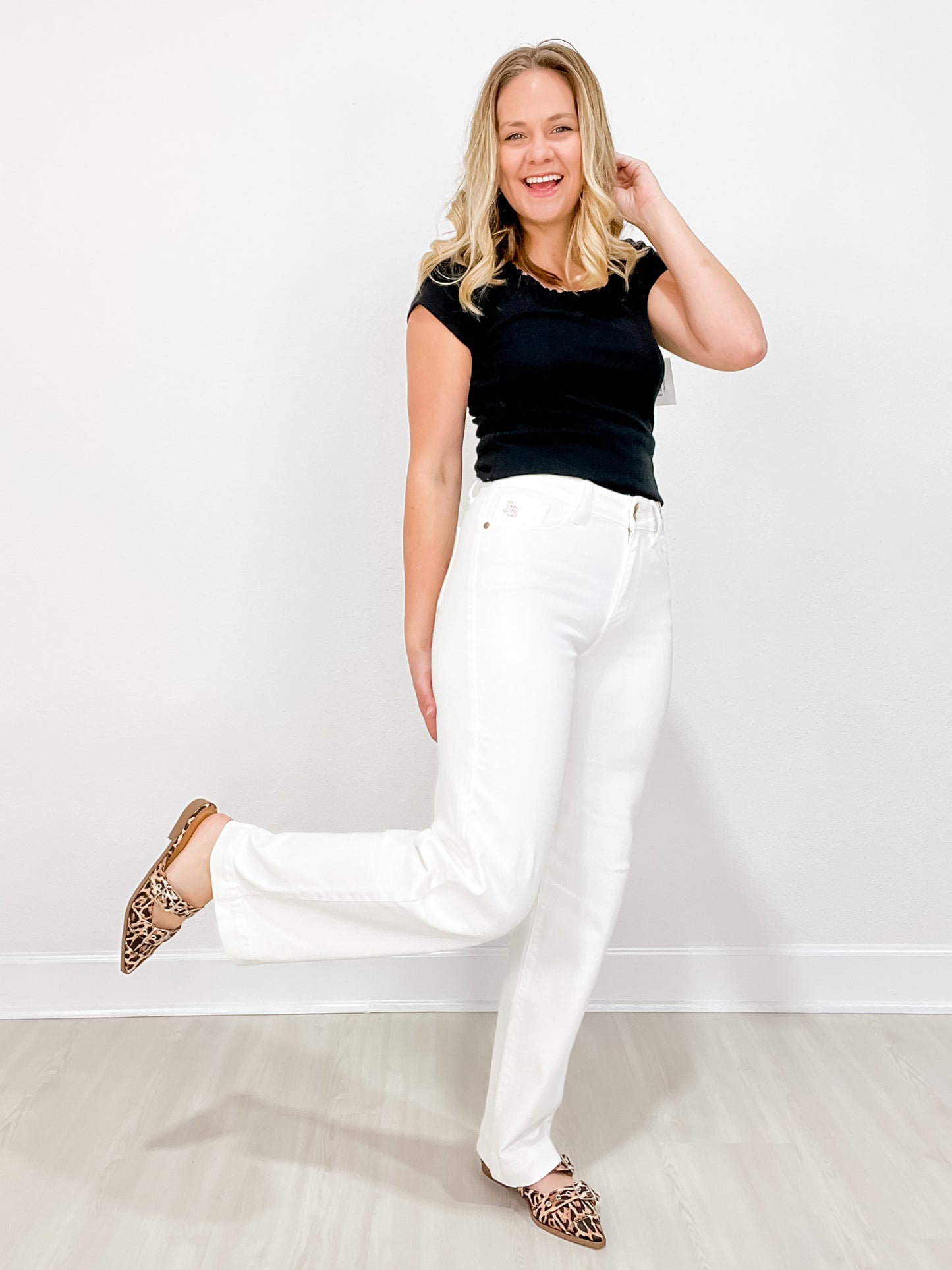 Judy Blue ROYAL FLUSH High Waist Double Button White Trouser Jeans