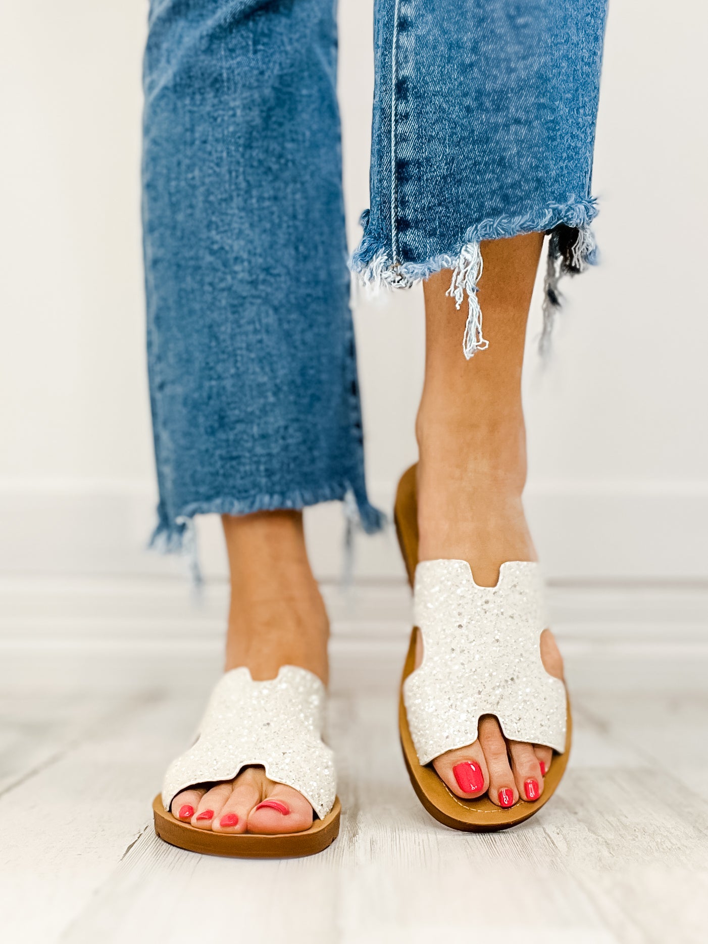 Corkys Bogalusa Slip-On Sandals in White Chunky Glitter - 30A