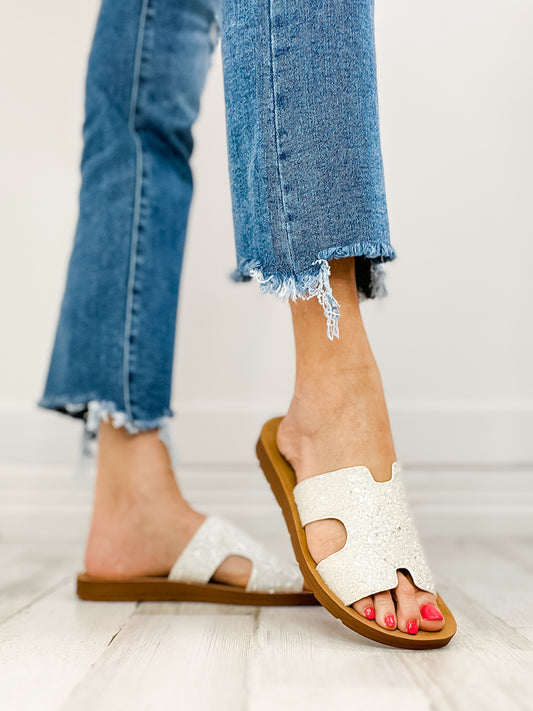 Corkys Bogalusa Slip-On Sandals in White Chunky Glitter - 30A