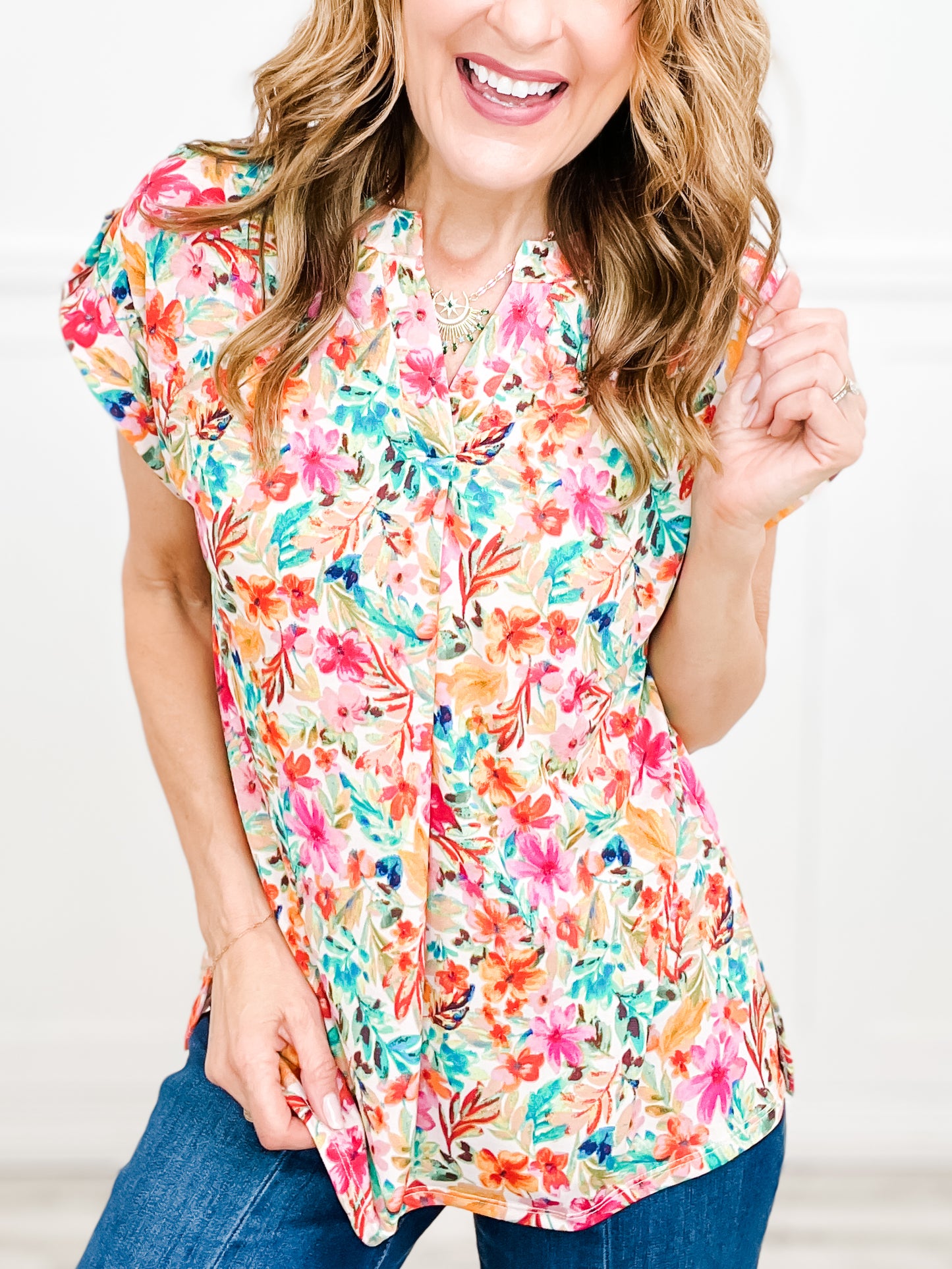 Bright Blooming Dolman Short Sleeve Top