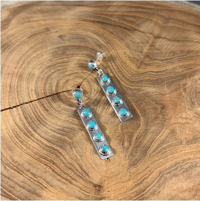 Turquoise Dot Silver Bar Post Earring