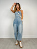 Washed Denim Sleeveless Strap Tube Top Jumpsuit