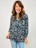 3/4 Sleeve Floral Print Lizzy Top in Midnight Teal