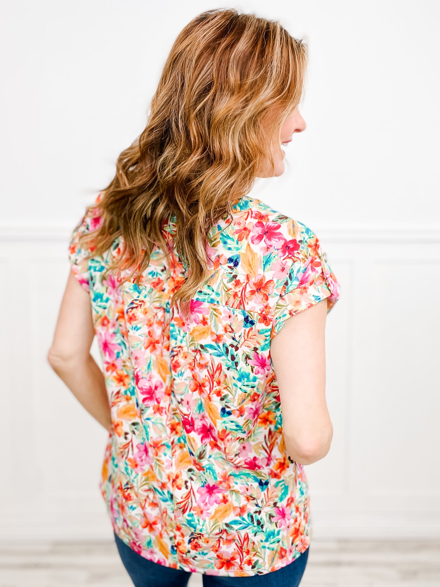 Bright Blooming Dolman Short Sleeve Top