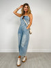 Washed Denim Sleeveless Strap Tube Top Jumpsuit
