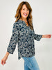 3/4 Sleeve Floral Print Lizzy Top in Midnight Teal