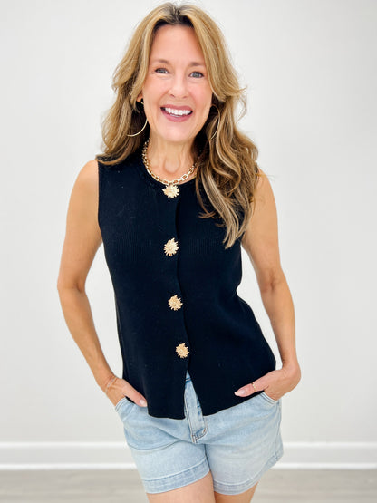 Luxe Golden Bloom Buttons Knit Vest