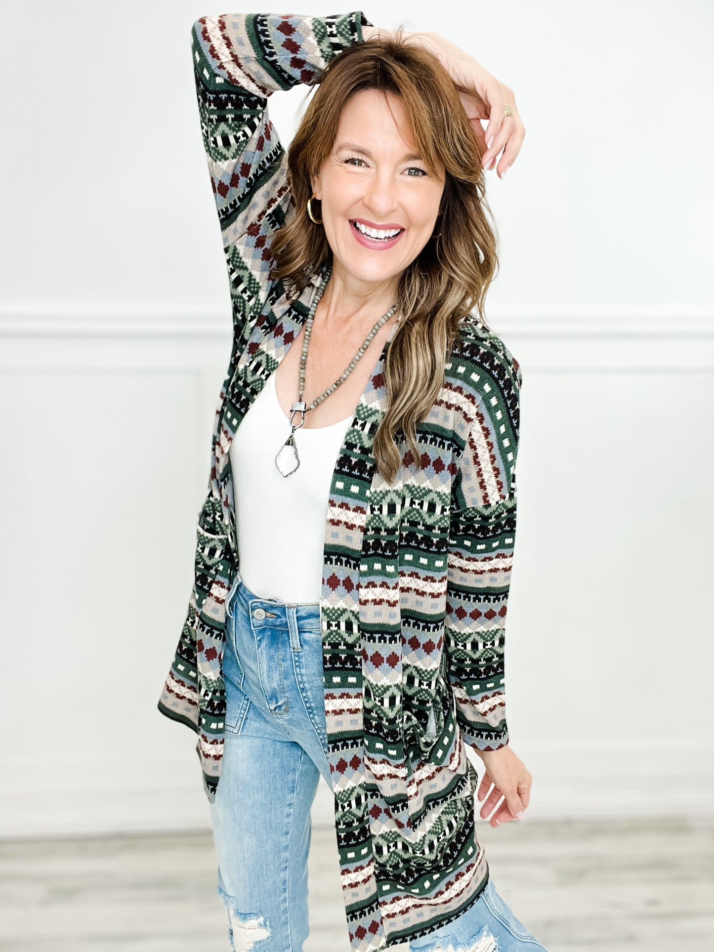 Tribal Print Open Front Knit Cardigan