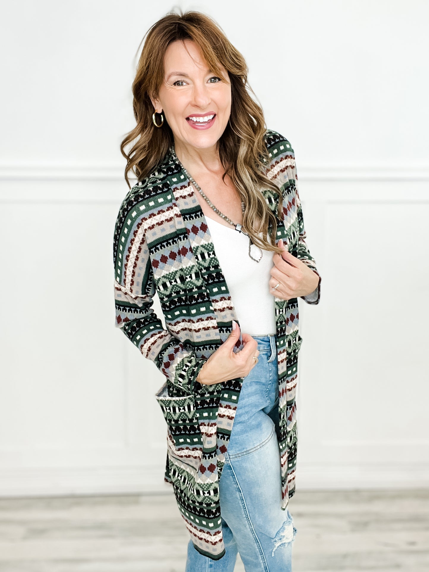 Tribal Print Open Front Knit Cardigan