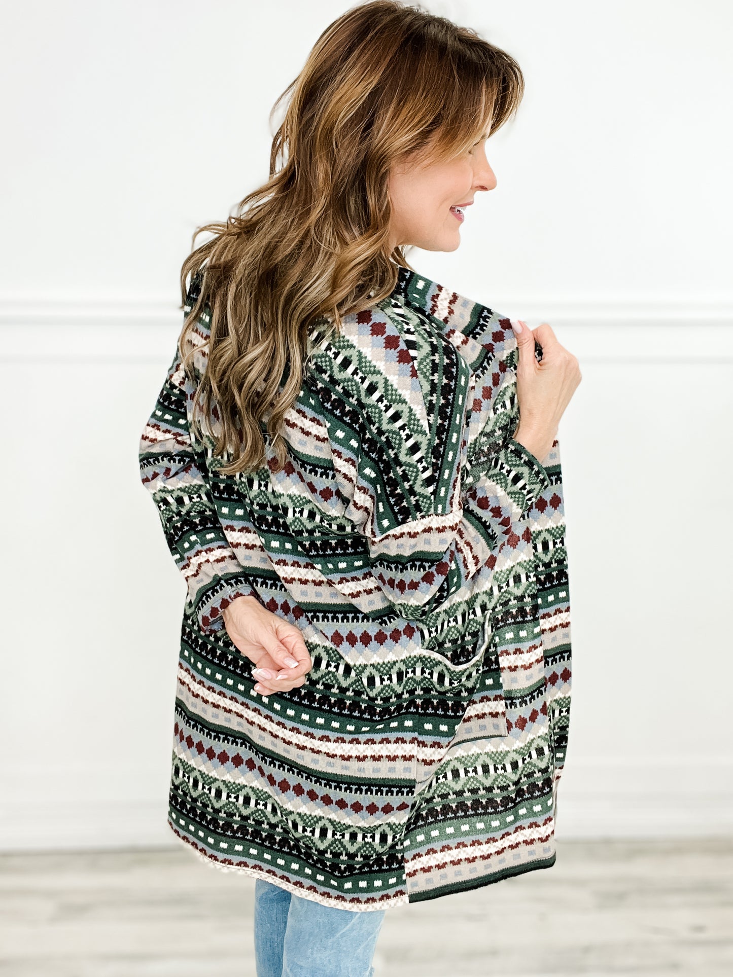 Tribal Print Open Front Knit Cardigan