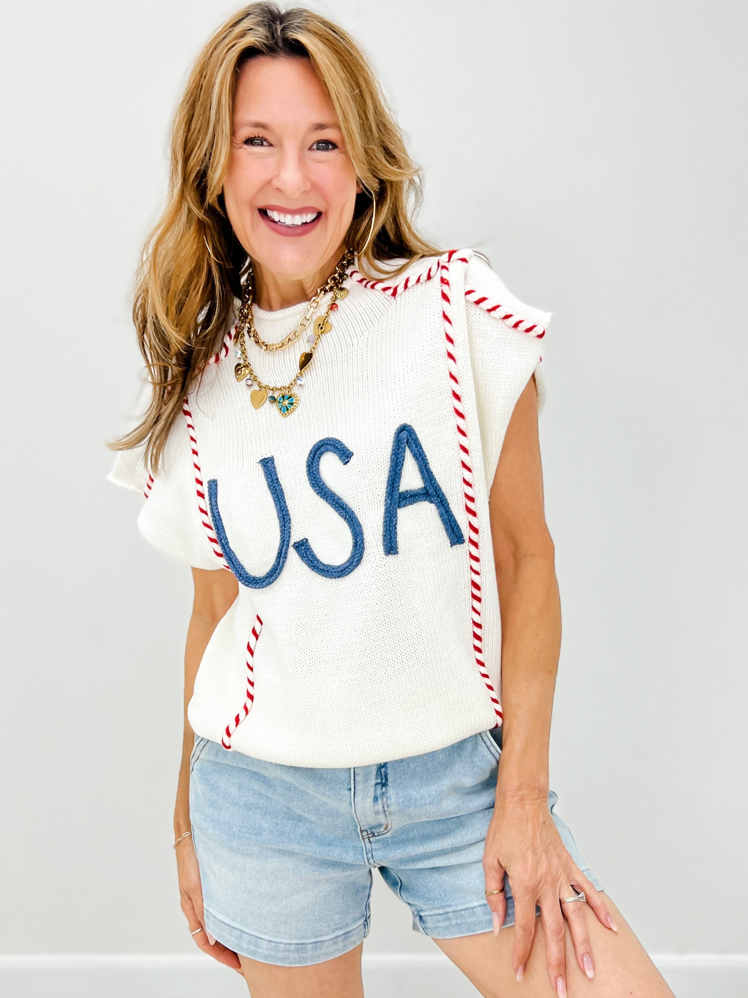 Timeless USA Letter Knit Top