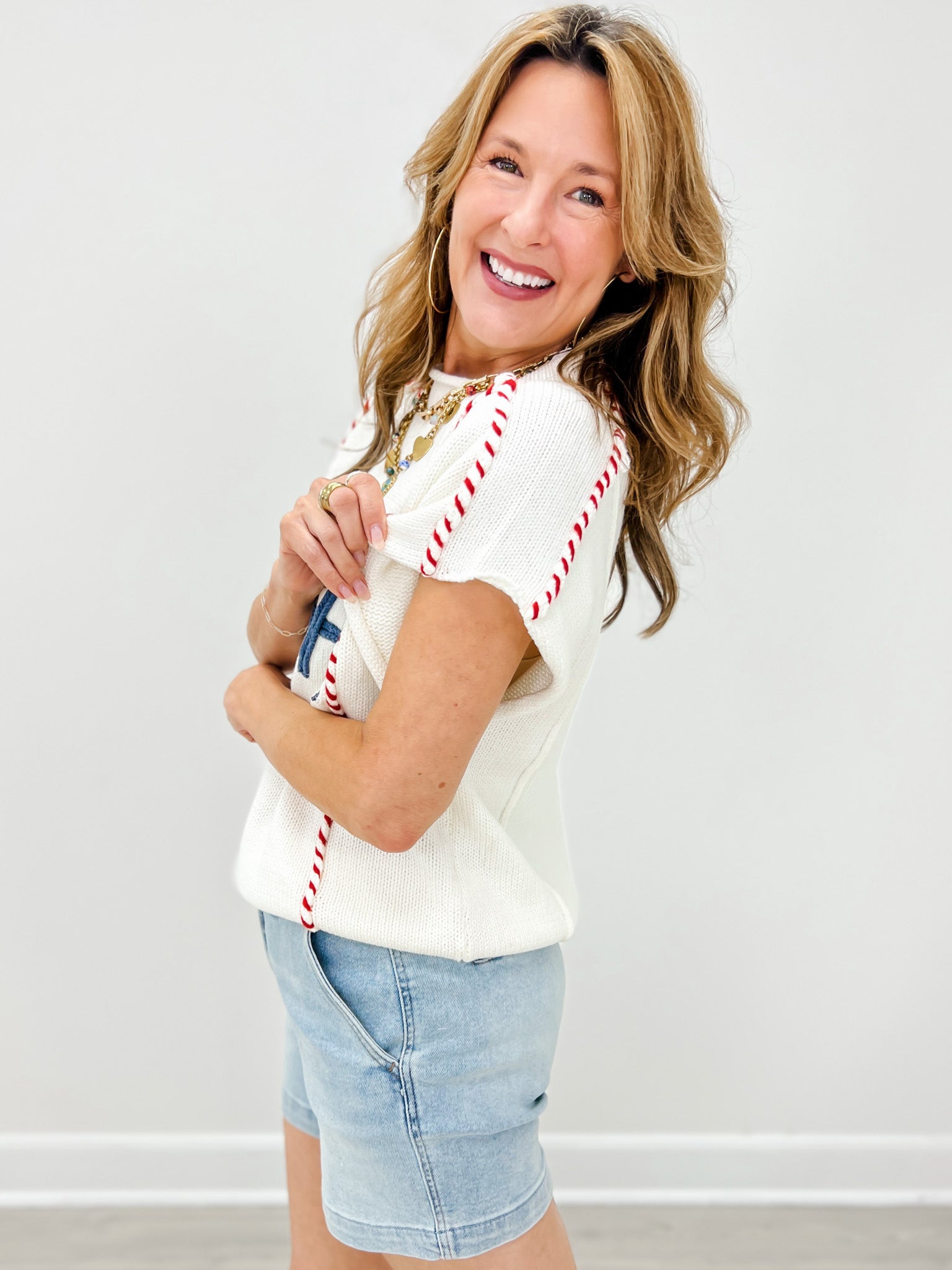 Timeless USA Letter Knit Top