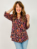 3/4 Sleeve Floral Print Lizzy Top in Black