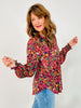 Long Smocked Sleeve Floral Print Lizzy Top in Eggplant