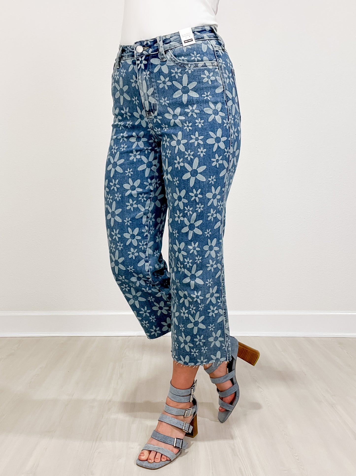 Judy Blue JANIS High Waist Flower Print Wide Leg Cropped Jeans