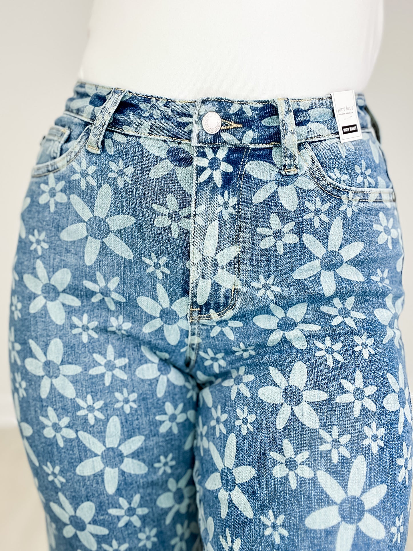 Judy Blue JANIS High Waist Flower Print Wide Leg Cropped Jeans