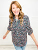 Fancy Predator Abstract Print Split V-Neckline 3/4 Sleeve Top