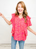 Spread The Love Abstract Printed V-Neck Layered Ruffle Flutter Sleeve Top