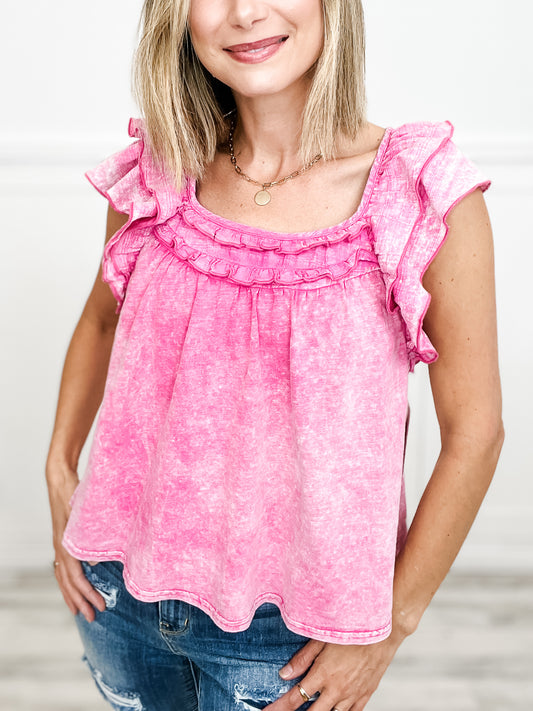 Ruffled Washed Knit Sleeveless Top