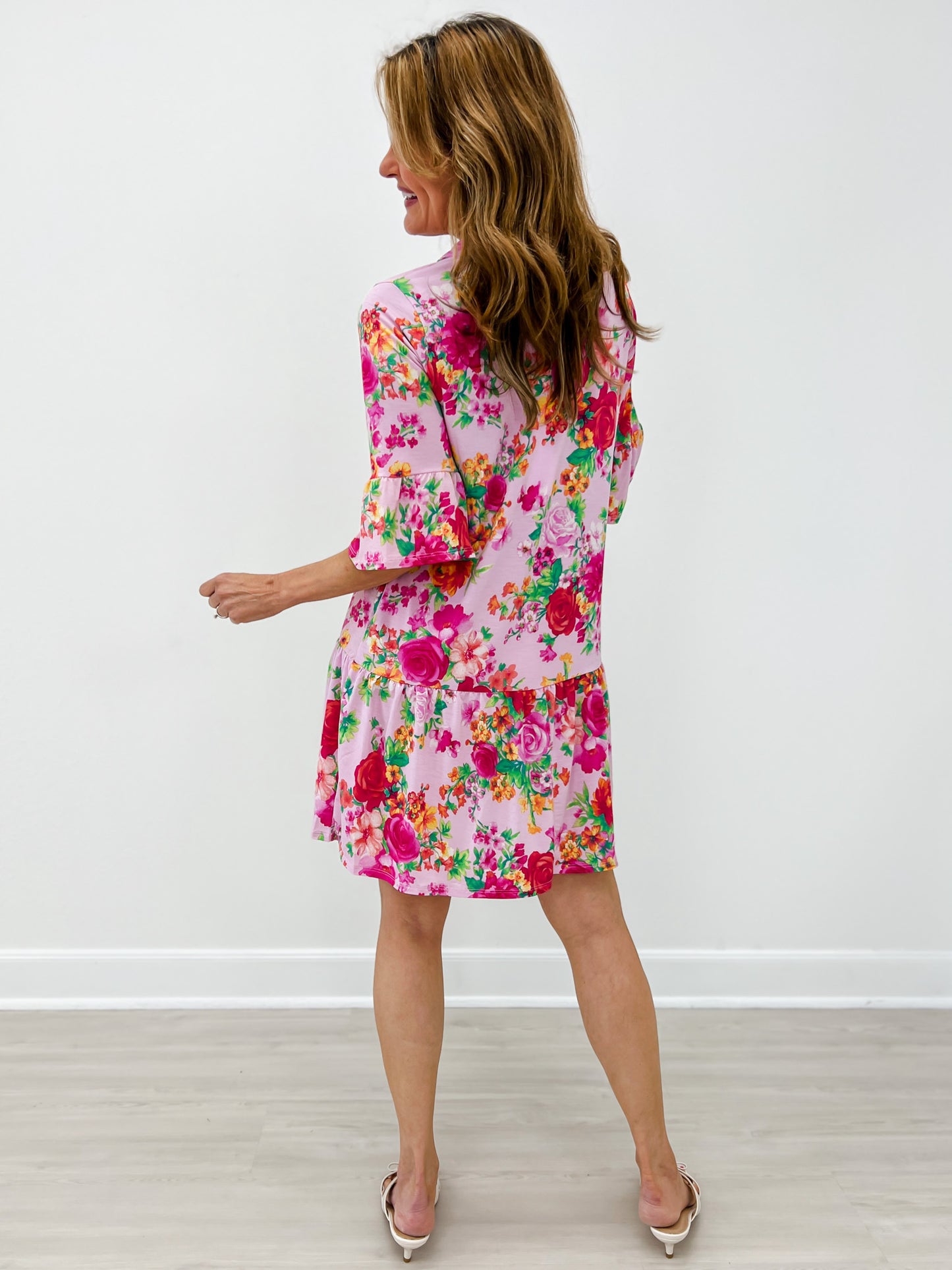 3/4 Sleeve Mandarin Collar Mini Dress