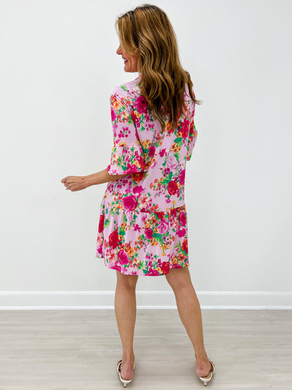 3/4 Sleeve Mandarin Collar Mini Dress