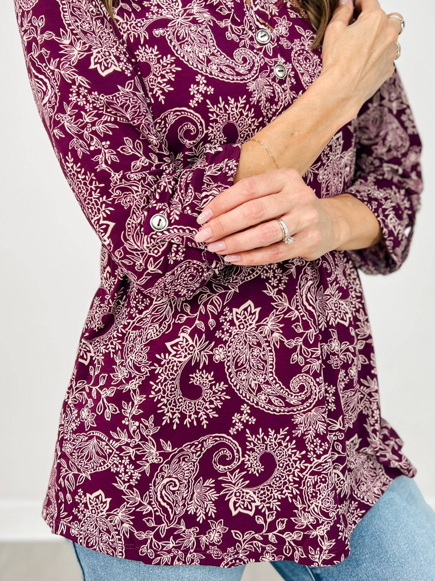 Classic 3/4 Sleeve Lizzy Top in Purple Floral