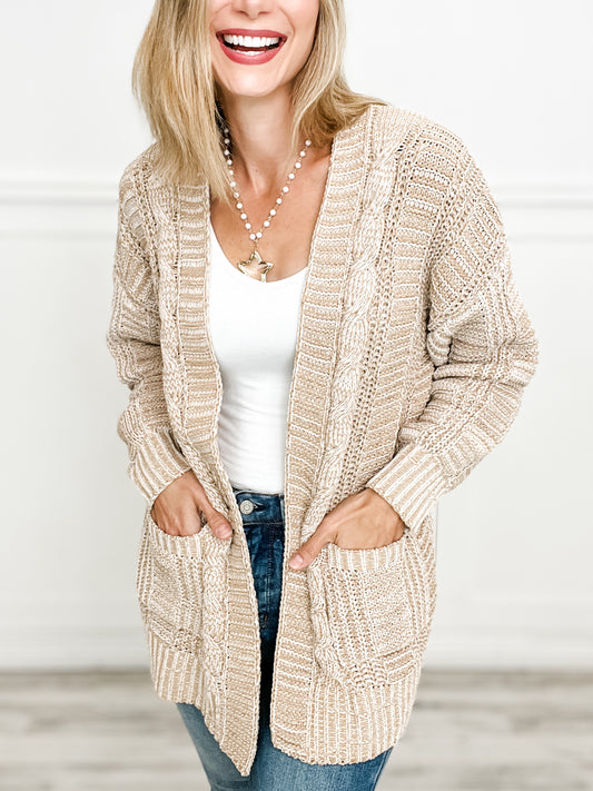 Two Tone Oversized Sweater Cardigan With Pockets