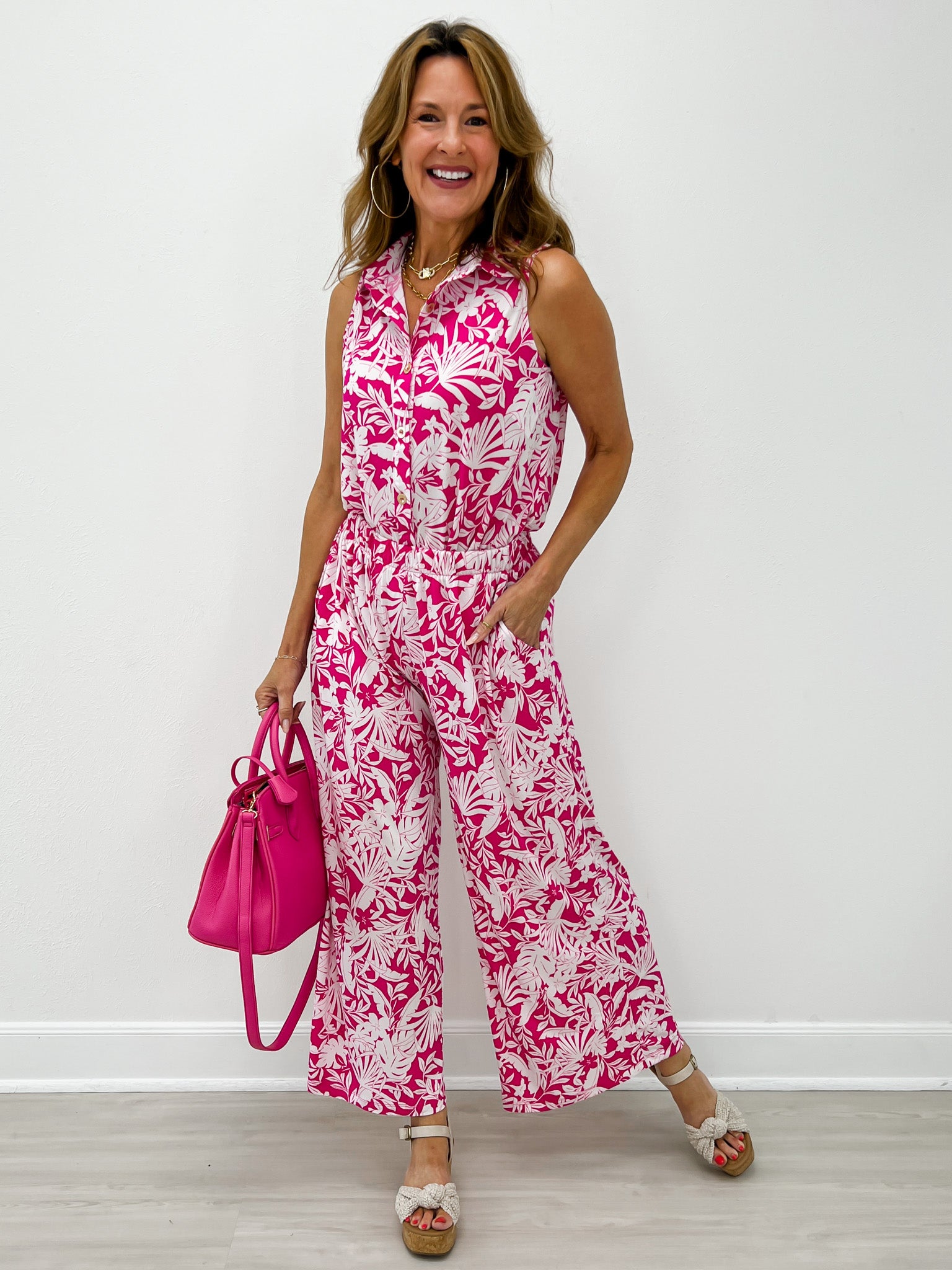 Shoreline Sleeveless Button Down Top with Matching Pants