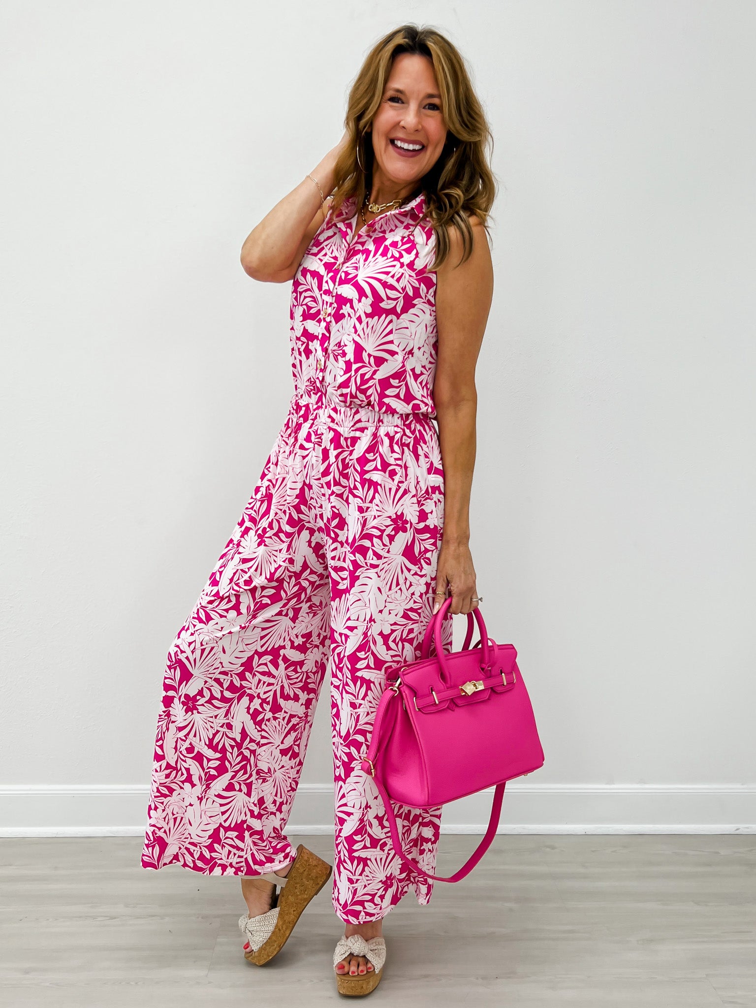 Shoreline Sleeveless Button Down Top with Matching Pants