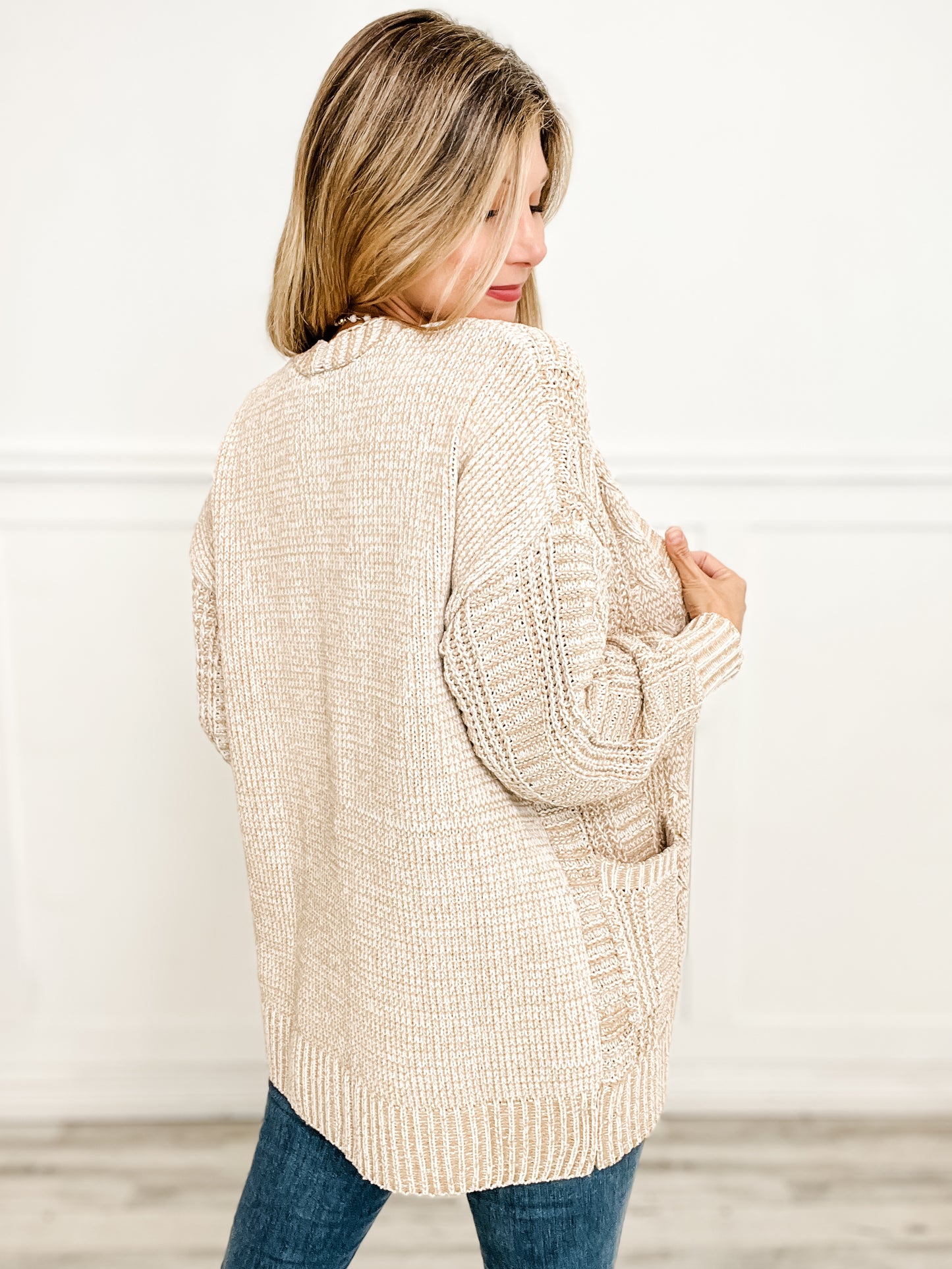 Two Tone Oversized Sweater Cardigan With Pockets