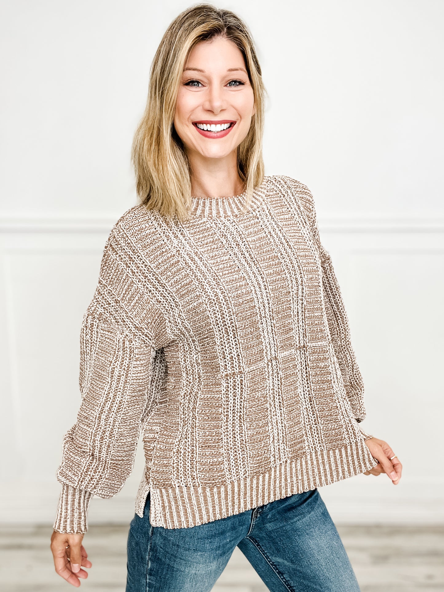 Two Tone Cozy Sweater Knit Top