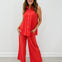 Shoreline Sleeveless Button Down Top with Matching Pants in Tomato Red