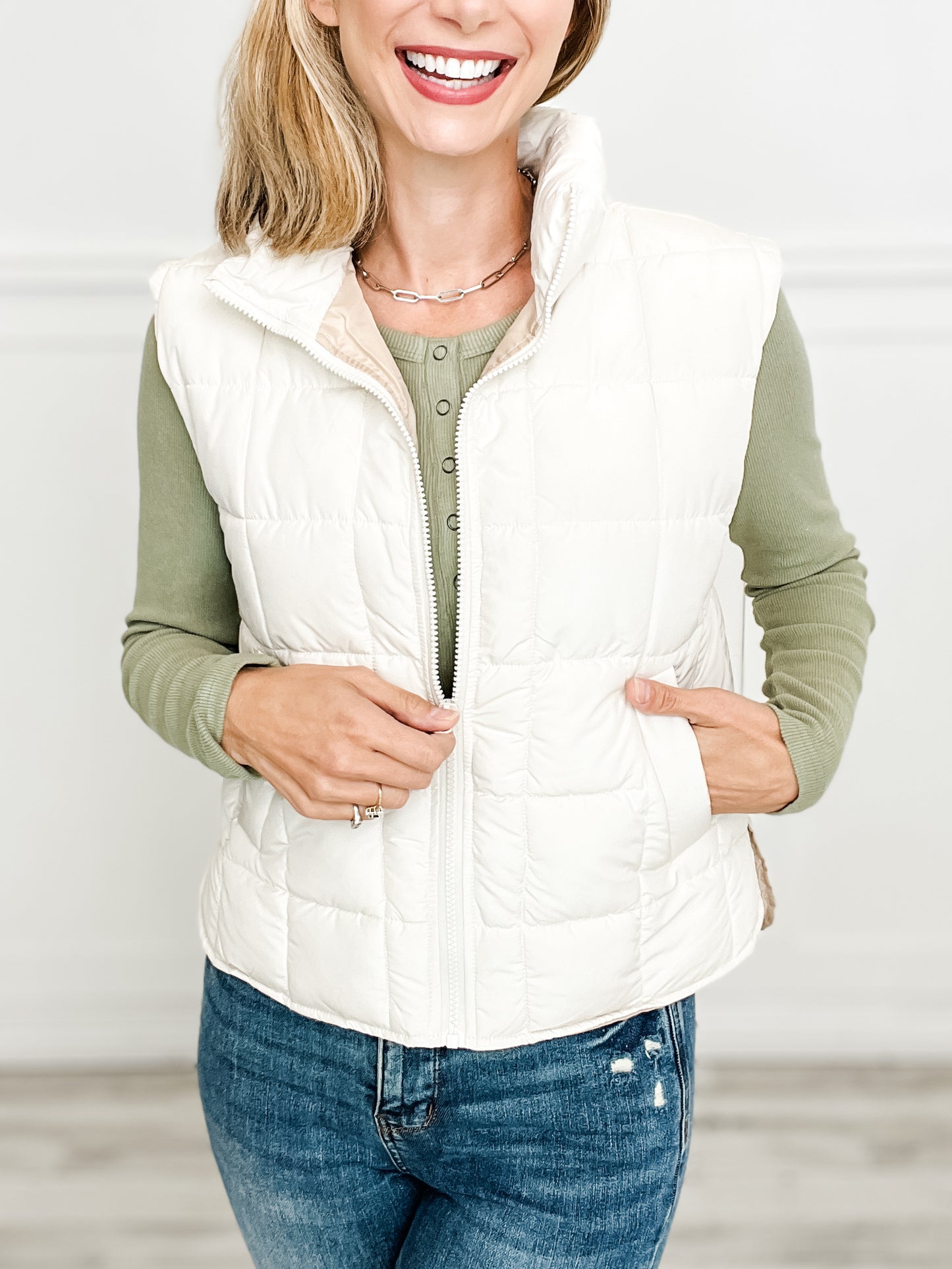 Solid Padded Zip-Up Puffer Vest