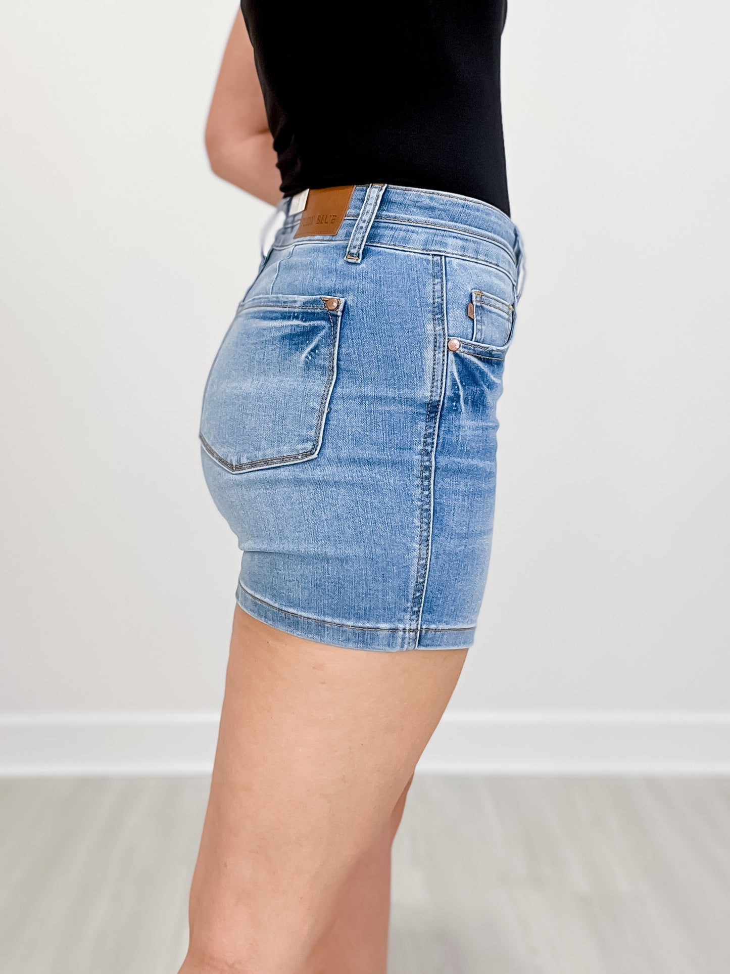 Judy Blue WILD CARD High Waist Tummy Control Double Waistband Jean Shorts