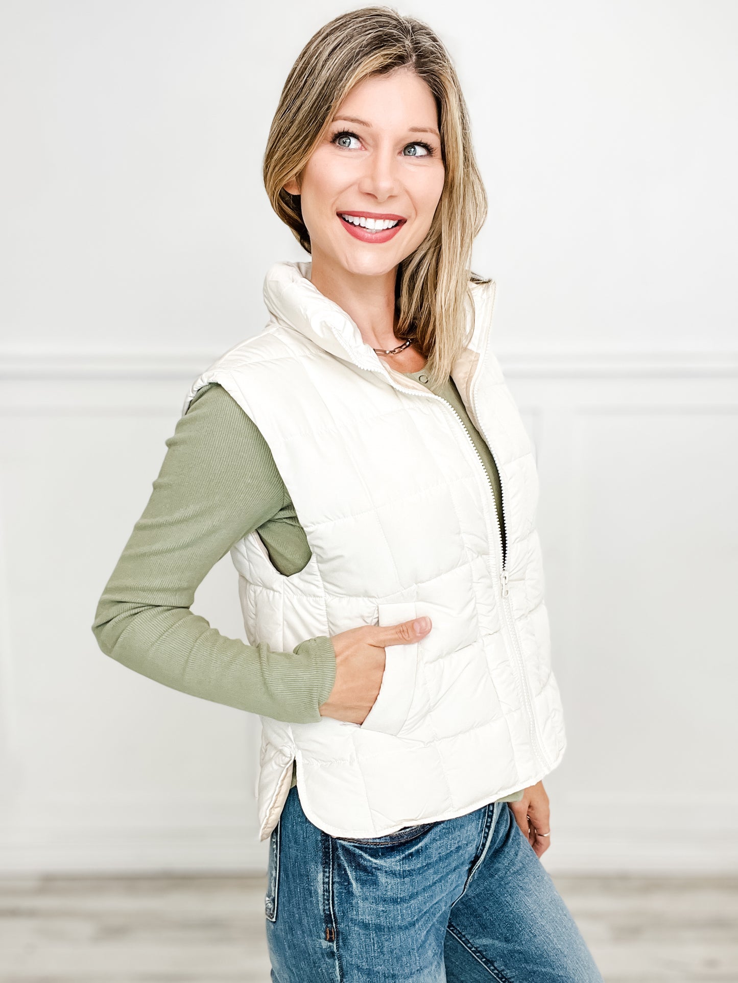 Solid Padded Zip-Up Puffer Vest