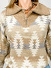 Quarter Zip Oversized Collar Aztec Print Pullover Sweater