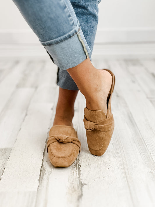 Corkys Clingy Mules in Camel Faux Suede