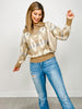 Quarter Zip Oversized Collar Aztec Print Pullover Sweater