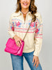 Quarter Zip Floral Print Pullover Sweater