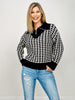 Quarter Zip Houndstooth Print Pullover Sweater