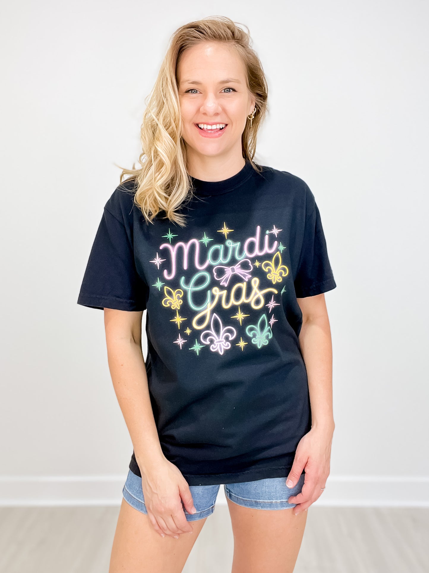 Neon Mardi Gras Rhinestone Graphic Tee