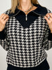 Quarter Zip Houndstooth Print Pullover Sweater