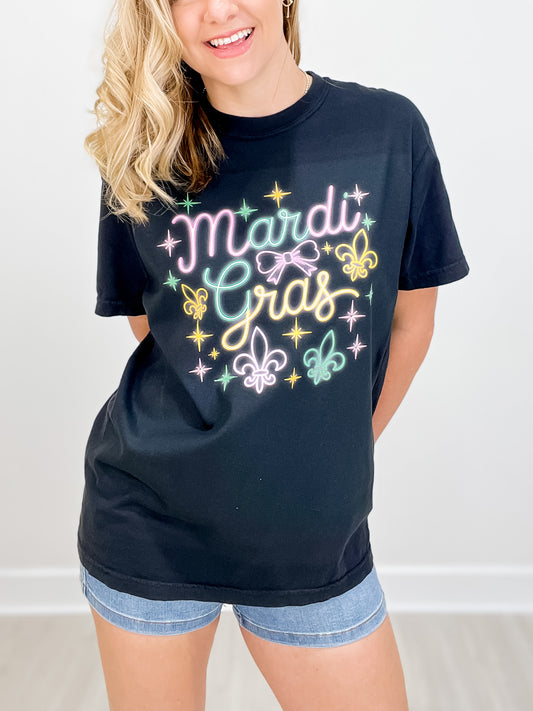 Neon Mardi Gras Rhinestone Graphic Tee