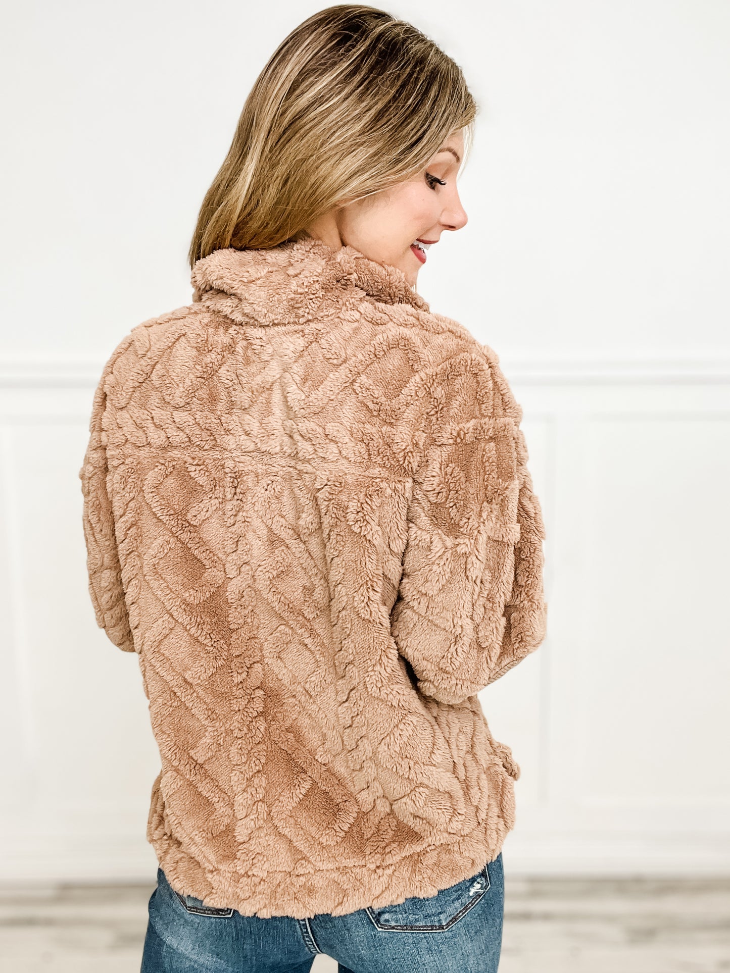 Fuzzy Fleece Cozy Cable Pattern Henley Top