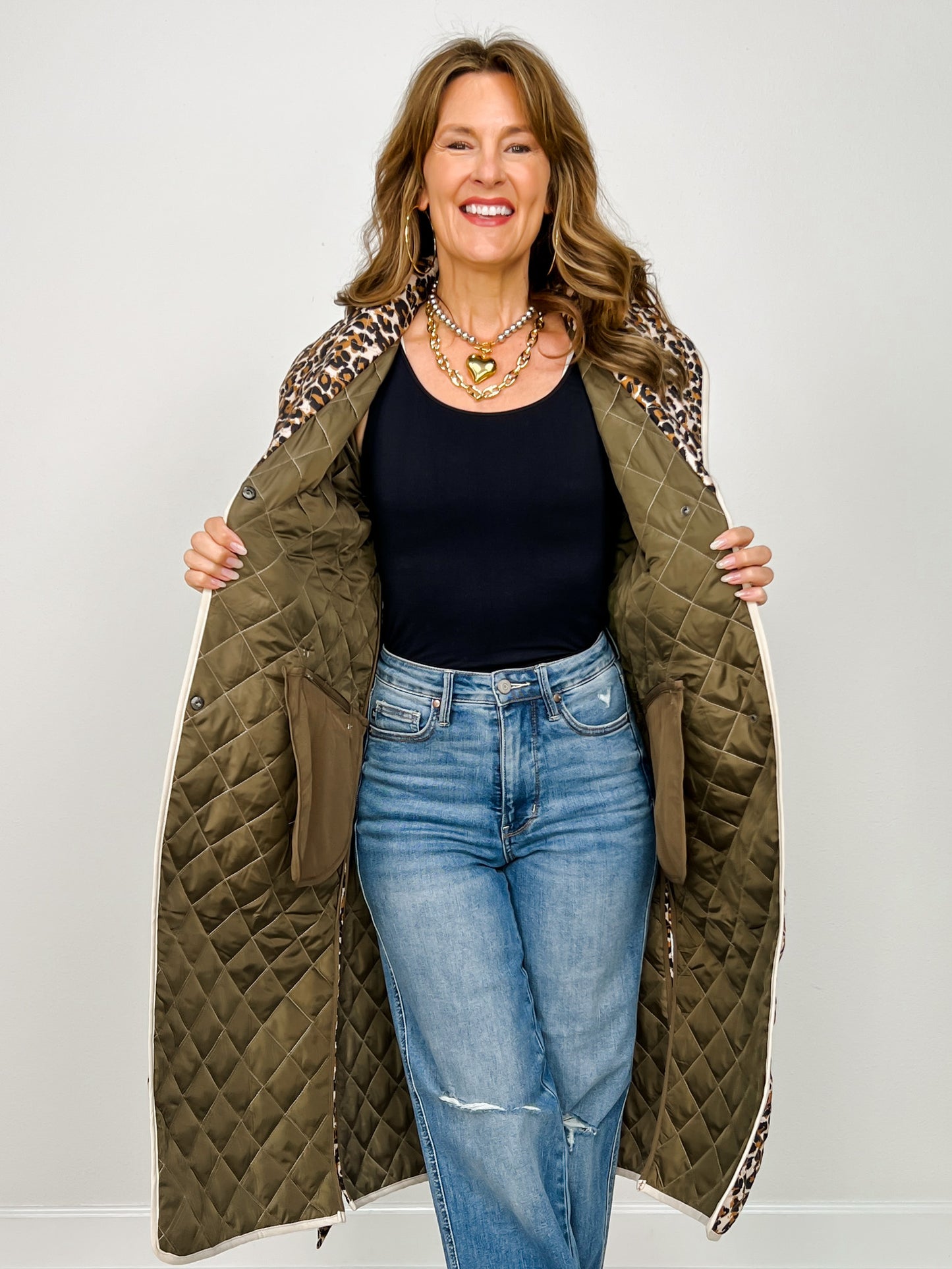 Quilted Leopard Print Belted Coat