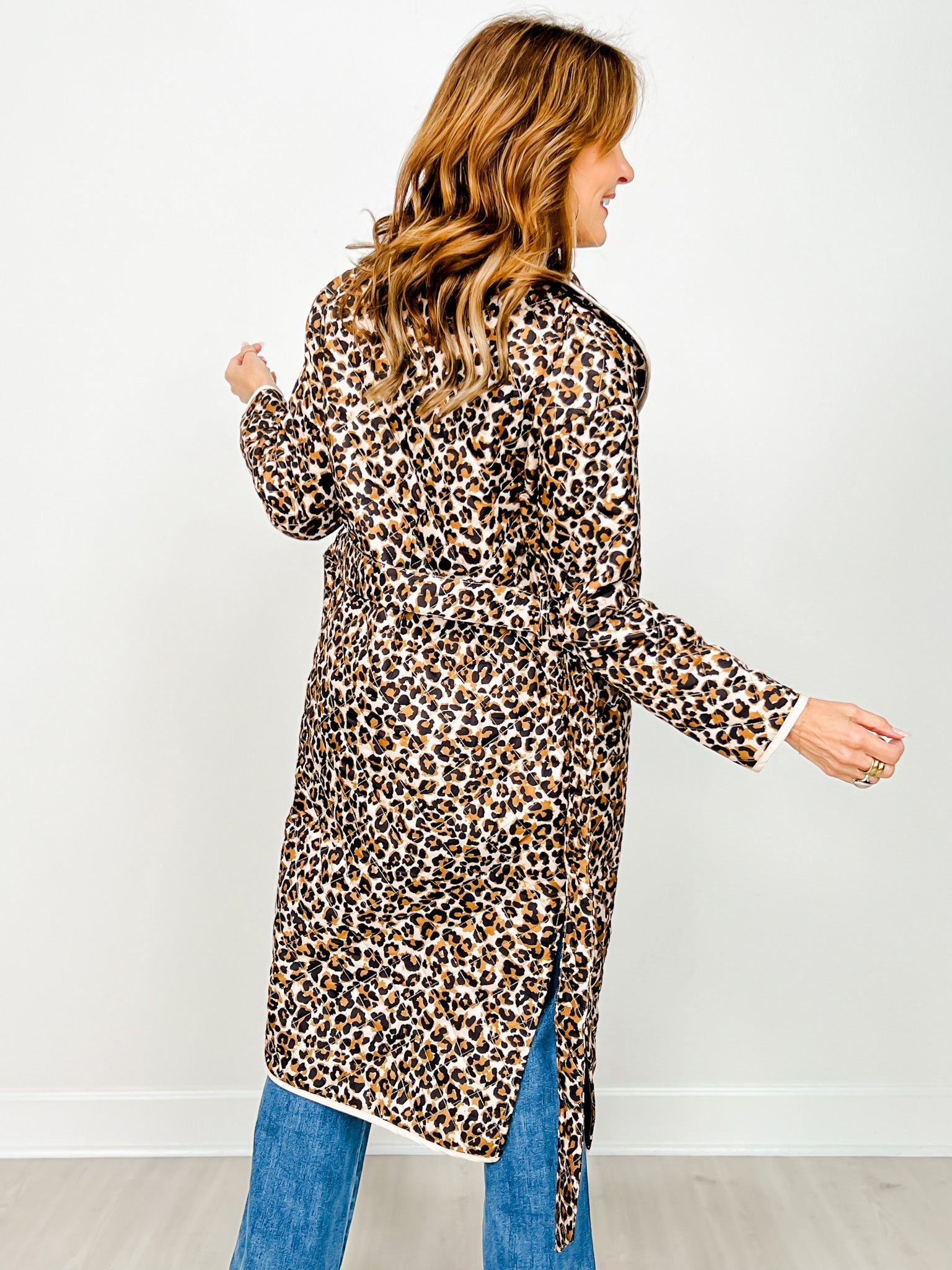 Quilted Leopard Print Belted Coat